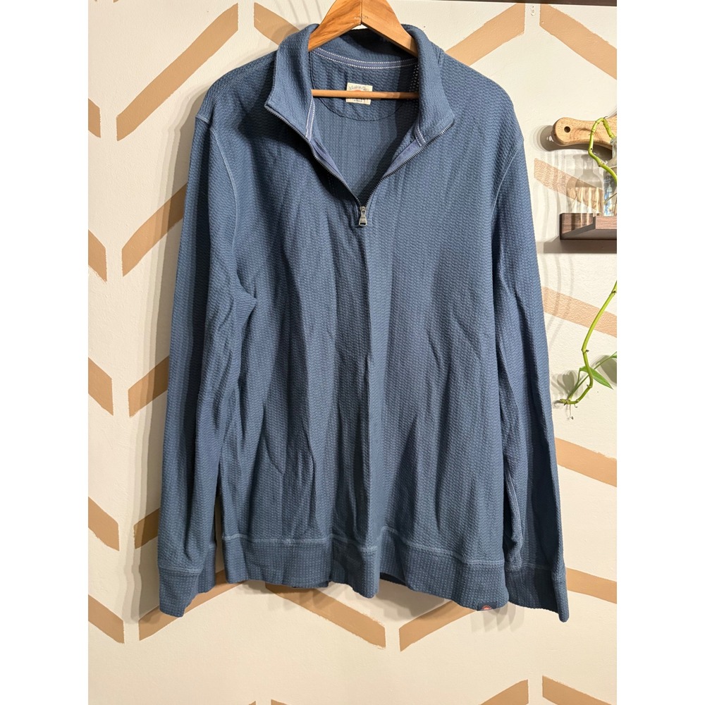 Faherty Half Zip Pullover Mens XL Blue Waffle Knit Cotton MQF2506